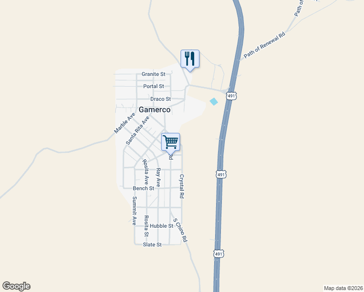 map of restaurants, bars, coffee shops, grocery stores, and more near 609 Crystal Road in Gallup