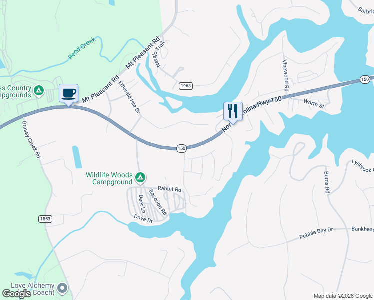 map of restaurants, bars, coffee shops, grocery stores, and more near 4510 McCorkle Lane in Sherrills Ford