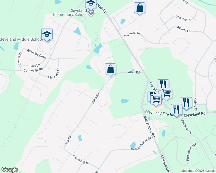 map of restaurants, bars, coffee shops, grocery stores, and more near 355 Allen Road in Clayton