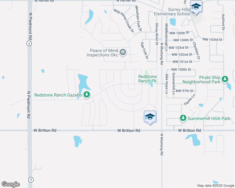 map of restaurants, bars, coffee shops, grocery stores, and more near 11401-11927 West Britton Road in Yukon