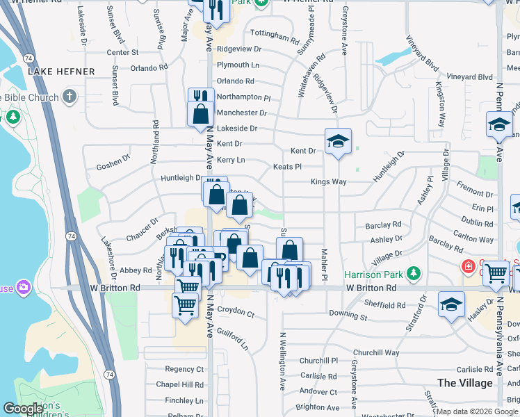 map of restaurants, bars, coffee shops, grocery stores, and more near 2800 Chaucer Drive in The Village