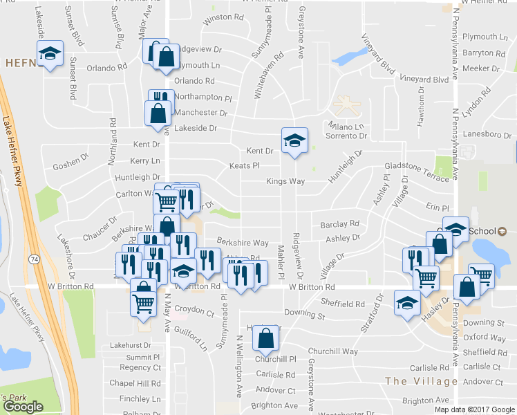 map of restaurants, bars, coffee shops, grocery stores, and more near 2621 Carlton Way in The Village