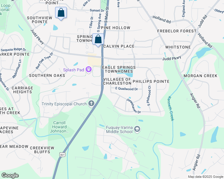 map of restaurants, bars, coffee shops, grocery stores, and more near 200 East Quailwood Drive in Fuquay Varina