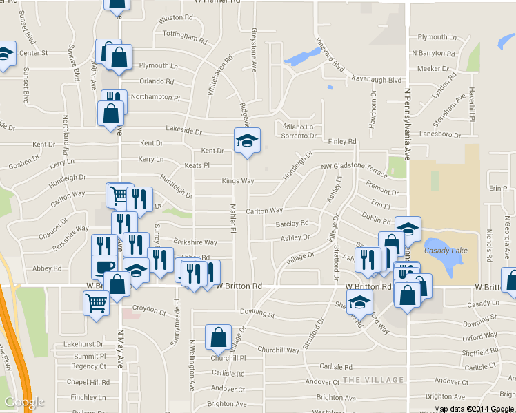 map of restaurants, bars, coffee shops, grocery stores, and more near 2505 Carlton Way in The Village