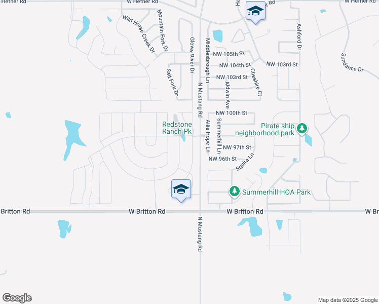 map of restaurants, bars, coffee shops, grocery stores, and more near 9801 Glover River Drive in Yukon