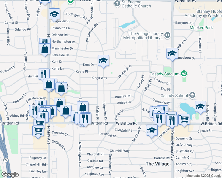 map of restaurants, bars, coffee shops, grocery stores, and more near 2437 Carlton Way in Oklahoma City