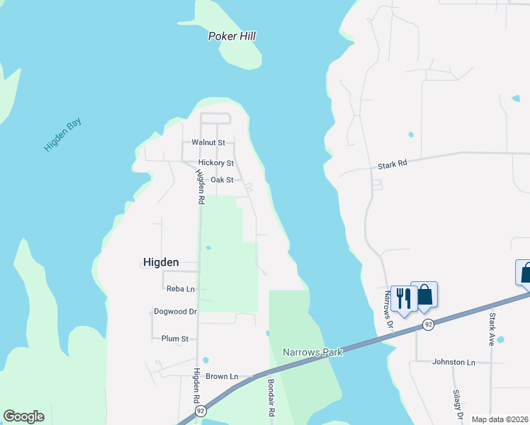 map of restaurants, bars, coffee shops, grocery stores, and more near 279 Lakeshore Drive in Higden