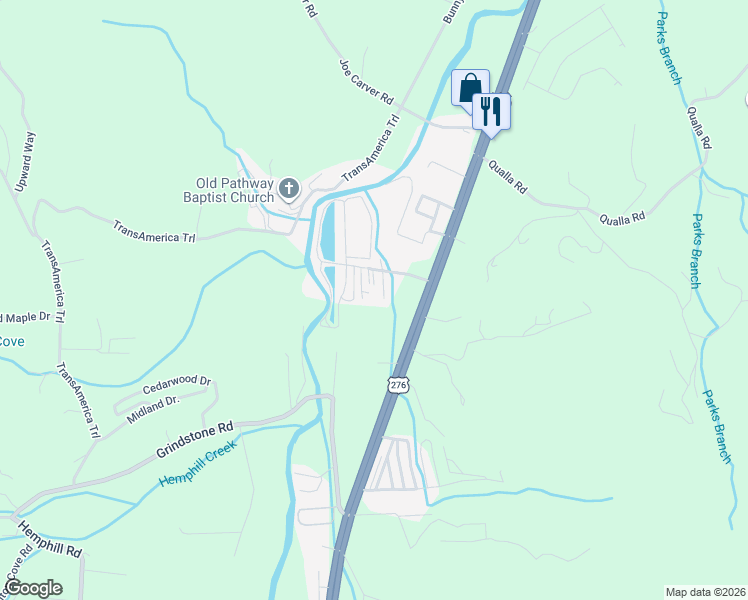 map of restaurants, bars, coffee shops, grocery stores, and more near 30 Aloha Lane in Waynesville