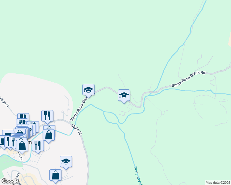 map of restaurants, bars, coffee shops, grocery stores, and more near 2820 Santa Rosa Creek Road in Cambria