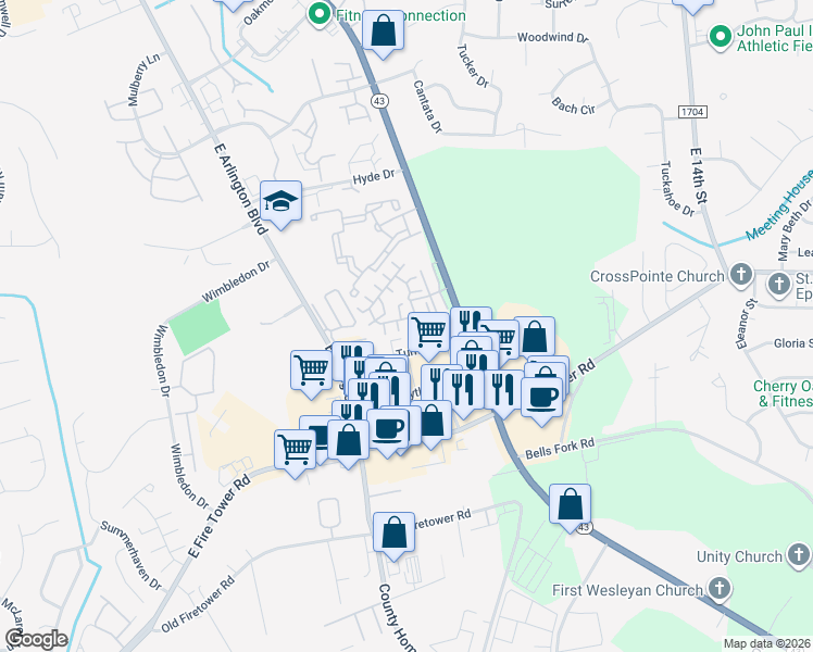 map of restaurants, bars, coffee shops, grocery stores, and more near 1923 Turnbury Drive in Greenville
