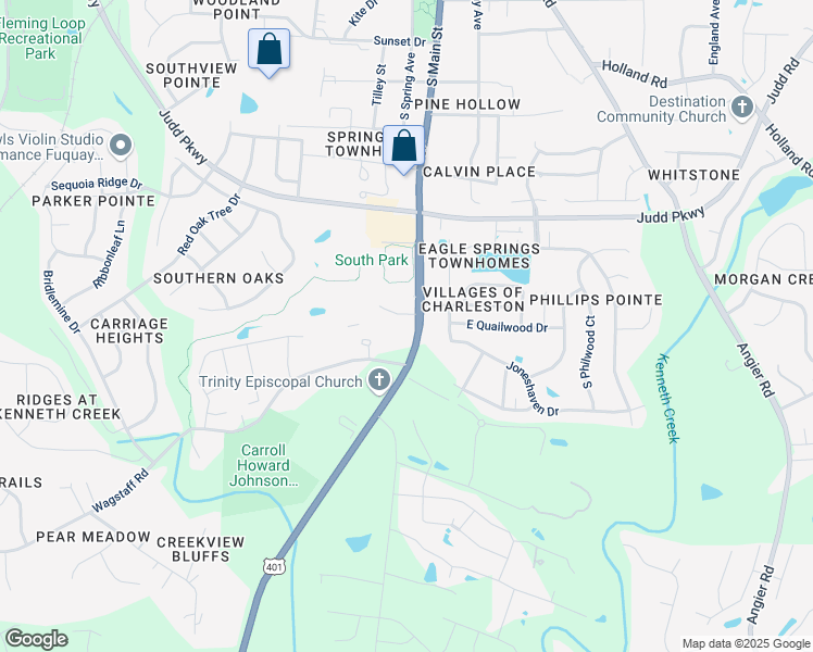 map of restaurants, bars, coffee shops, grocery stores, and more near 1014 South Main Street in Fuquay-Varina