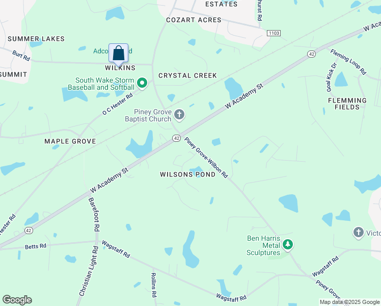 map of restaurants, bars, coffee shops, grocery stores, and more near 7814 Wilson Pond Lane in Fuquay-Varina