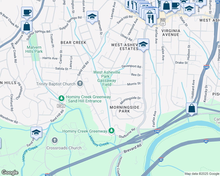 map of restaurants, bars, coffee shops, grocery stores, and more near 6 Talmadge Street in Asheville