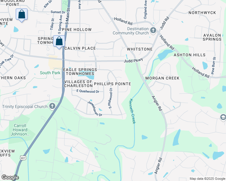 map of restaurants, bars, coffee shops, grocery stores, and more near 1021 South Philwood Court in Fuquay Varina