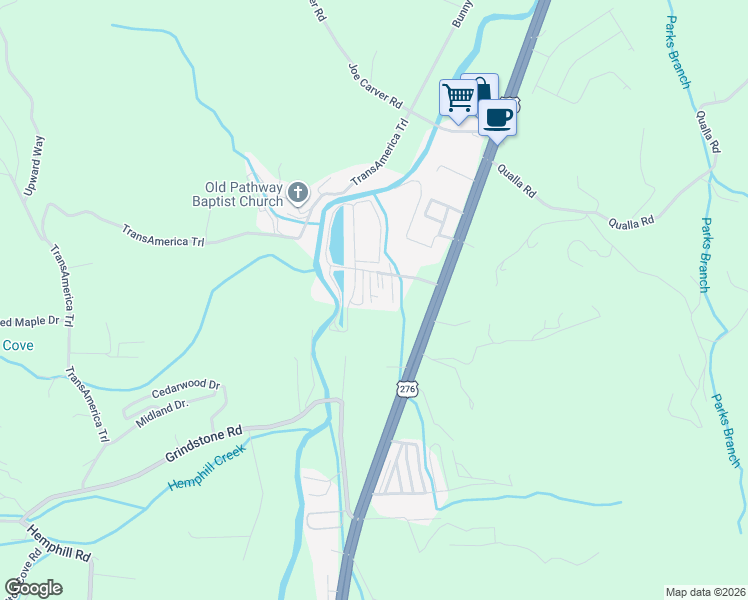 map of restaurants, bars, coffee shops, grocery stores, and more near 30 Aloha Lane in Waynesville