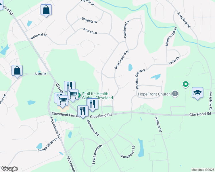 map of restaurants, bars, coffee shops, grocery stores, and more near 99 Skye Circle in Clayton