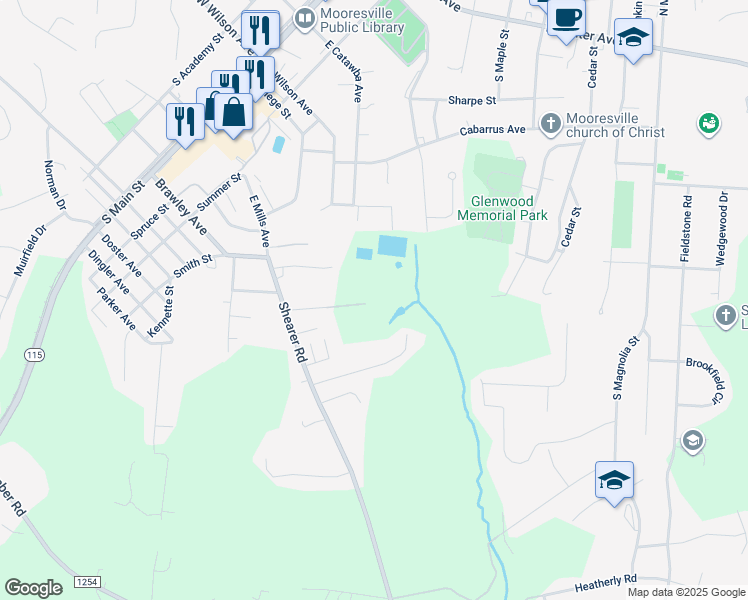 map of restaurants, bars, coffee shops, grocery stores, and more near 277 Water Street in Mooresville