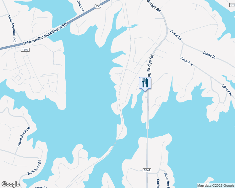 map of restaurants, bars, coffee shops, grocery stores, and more near 7666 Windward Point Drive in Lake Norman of Catawba