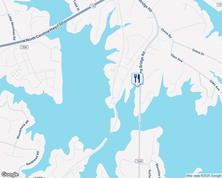map of restaurants, bars, coffee shops, grocery stores, and more near 7666 Windward Point Drive in Lake Norman of Catawba