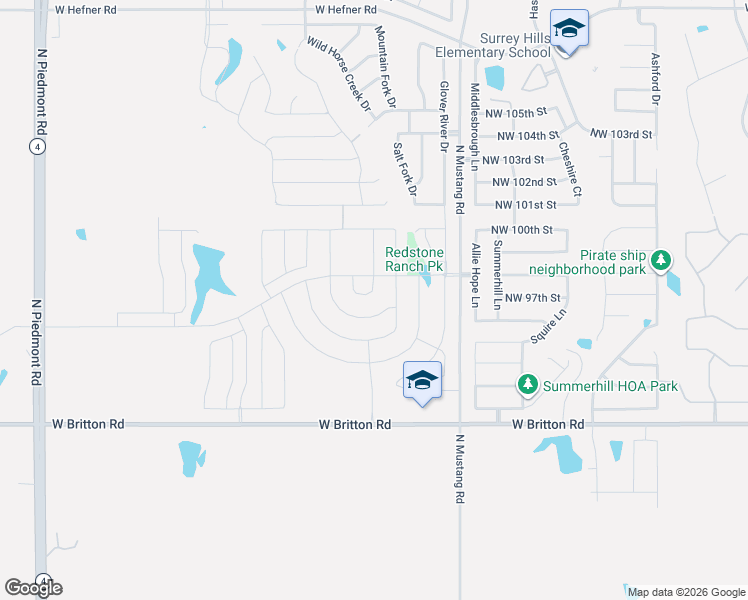 map of restaurants, bars, coffee shops, grocery stores, and more near 11519 Northwest 97th Street in Yukon