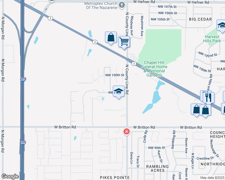 map of restaurants, bars, coffee shops, grocery stores, and more near 9936 Kay Ridge in Yukon