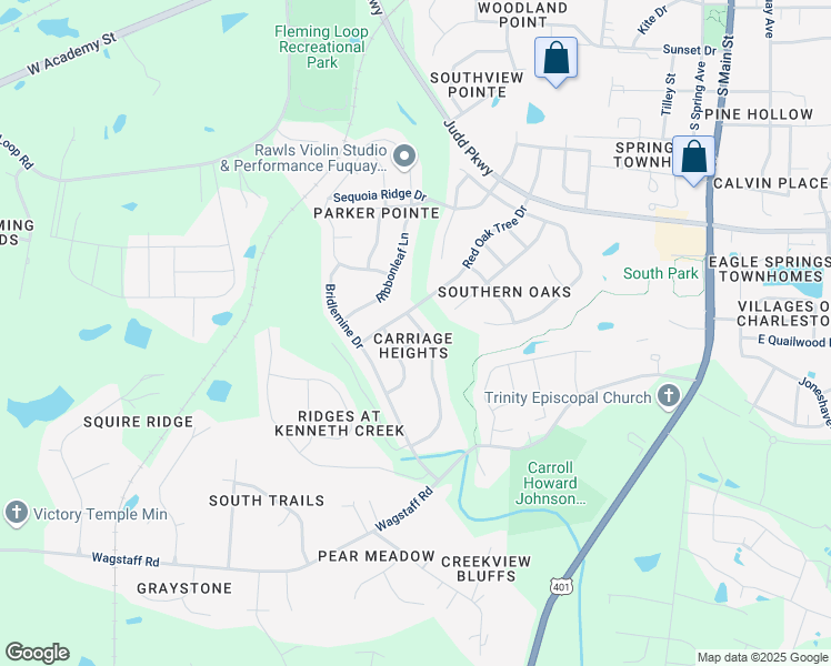 map of restaurants, bars, coffee shops, grocery stores, and more near 802 Ponymill Way in Fuquay-Varina