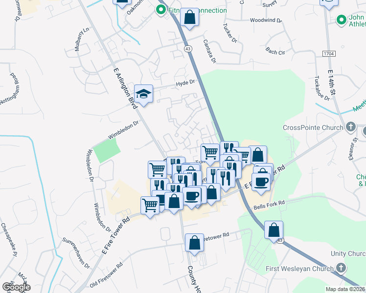 map of restaurants, bars, coffee shops, grocery stores, and more near 1940 Tara Court in Greenville
