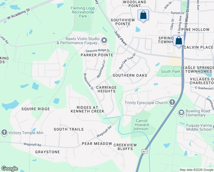 map of restaurants, bars, coffee shops, grocery stores, and more near 802 Ponymill Way in Fuquay-Varina