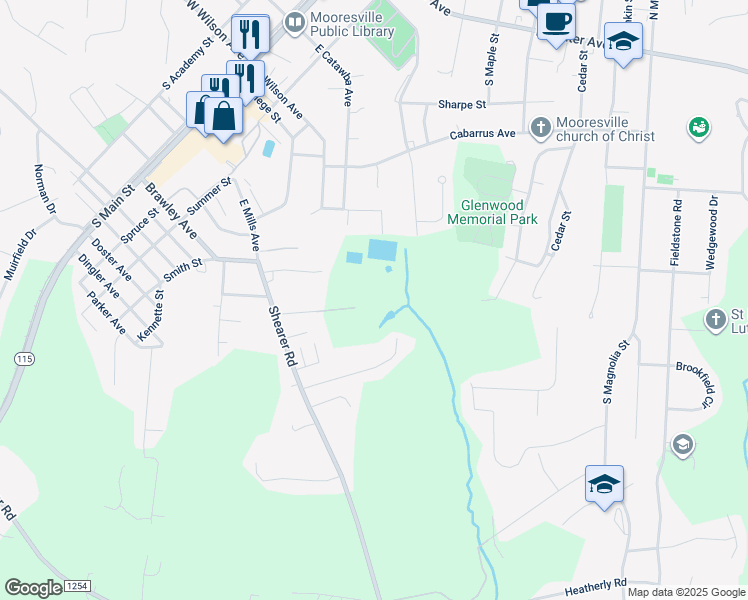 map of restaurants, bars, coffee shops, grocery stores, and more near 277 Water Street in Mooresville