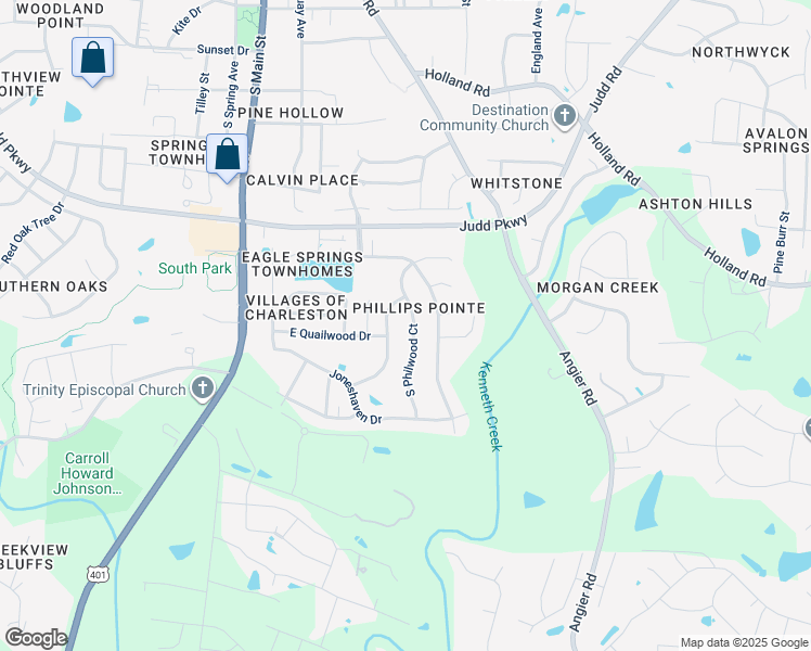 map of restaurants, bars, coffee shops, grocery stores, and more near 1012 South Philwood Court in Fuquay-Varina