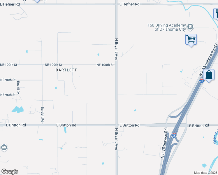 map of restaurants, bars, coffee shops, grocery stores, and more near 9701 North Bryant Avenue in Oklahoma City