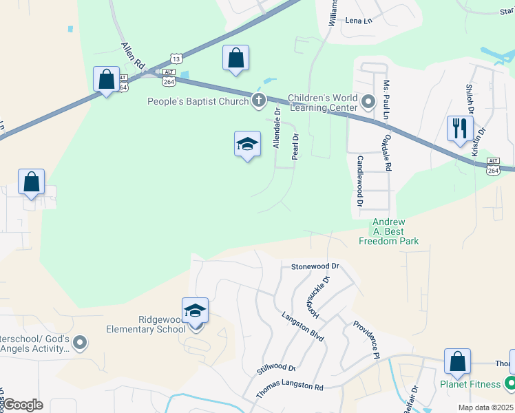 map of restaurants, bars, coffee shops, grocery stores, and more near 306 Pearl Drive in Greenville