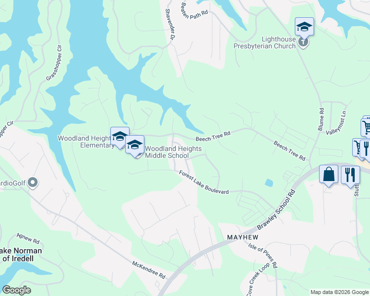 map of restaurants, bars, coffee shops, grocery stores, and more near 119 Swamp Rose Drive in Mooresville