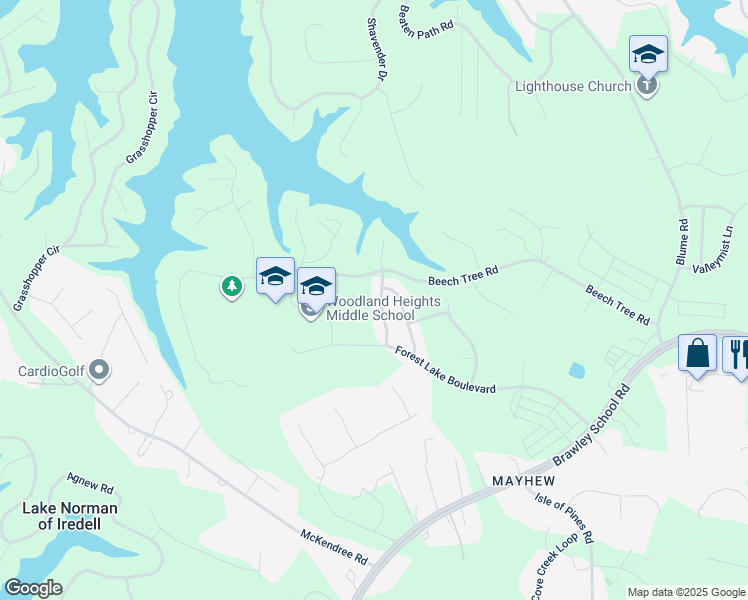 map of restaurants, bars, coffee shops, grocery stores, and more near 133 Yellowbell Road in Mooresville