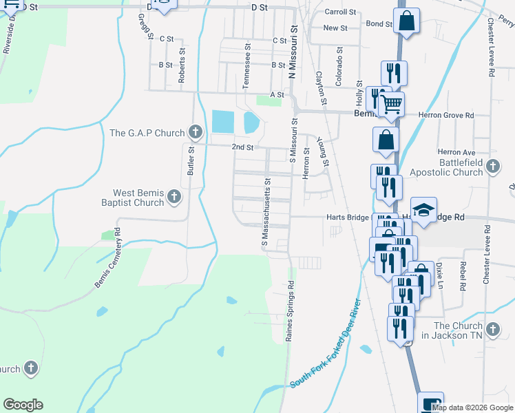 map of restaurants, bars, coffee shops, grocery stores, and more near 116 5th Street in Jackson