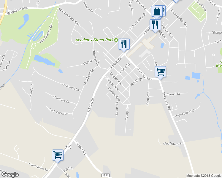 map of restaurants, bars, coffee shops, grocery stores, and more near 220 Parker Avenue in Mooresville