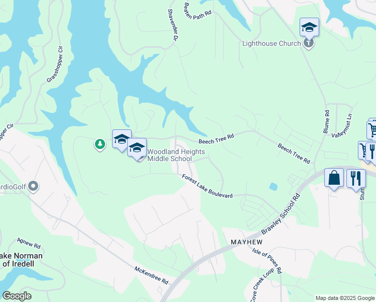 map of restaurants, bars, coffee shops, grocery stores, and more near 130 Swamp Rose Drive in Mooresville