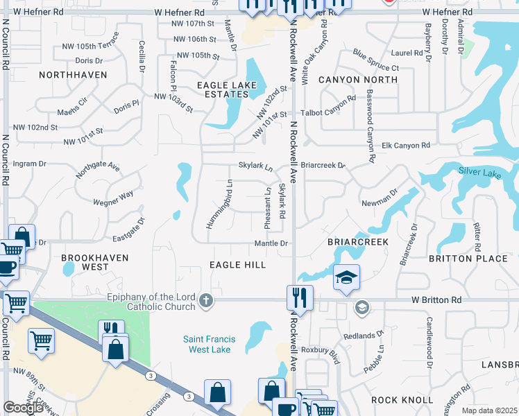 map of restaurants, bars, coffee shops, grocery stores, and more near 7213 Pheasant Cove in Oklahoma City