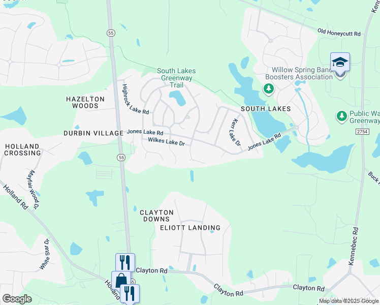 map of restaurants, bars, coffee shops, grocery stores, and more near 809 Apalachia Lake Drive in Fuquay Varina