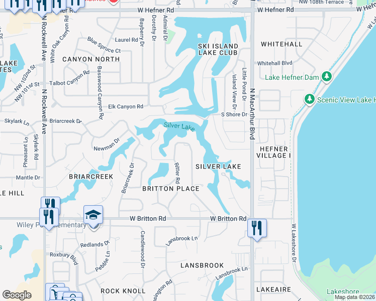 map of restaurants, bars, coffee shops, grocery stores, and more near 9824 Horseshoe Road in Oklahoma City
