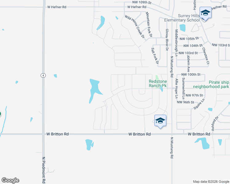 map of restaurants, bars, coffee shops, grocery stores, and more near 11432 Northwest 101st Street in Yukon
