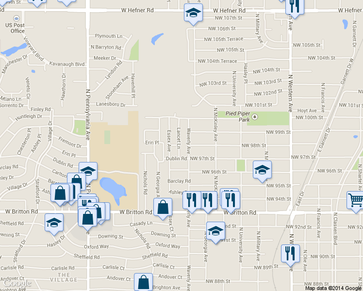 map of restaurants, bars, coffee shops, grocery stores, and more near 9909 Waverly Avenue in The Village