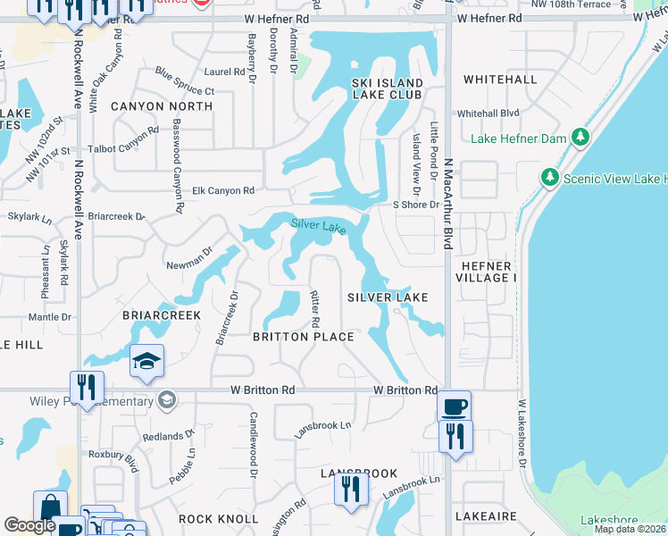 map of restaurants, bars, coffee shops, grocery stores, and more near 9824 Horseshoe Road in Oklahoma City