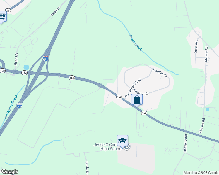 map of restaurants, bars, coffee shops, grocery stores, and more near 250 Rock Lane in China Grove