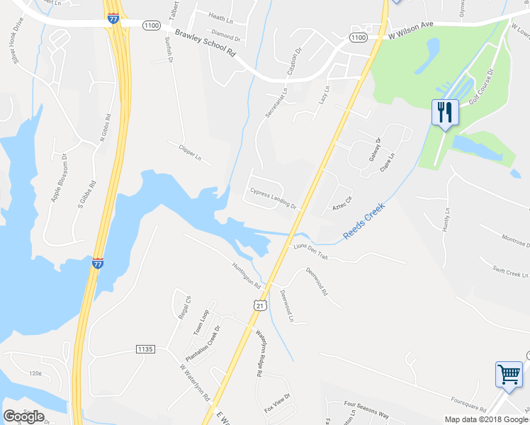 map of restaurants, bars, coffee shops, grocery stores, and more near 129 South Arcadian Way in Mooresville