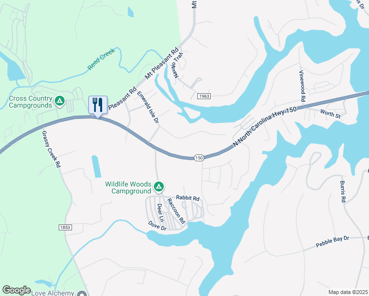 map of restaurants, bars, coffee shops, grocery stores, and more near 6594 East North Carolina 150 Highway in Lake Norman of Catawba