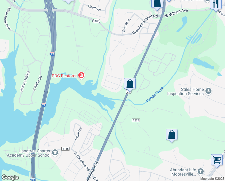 map of restaurants, bars, coffee shops, grocery stores, and more near 131 South Arcadian Way in Mooresville