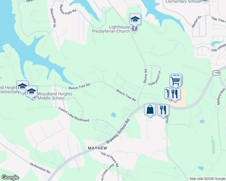 map of restaurants, bars, coffee shops, grocery stores, and more near 153 Beech Tree Road in Mooresville