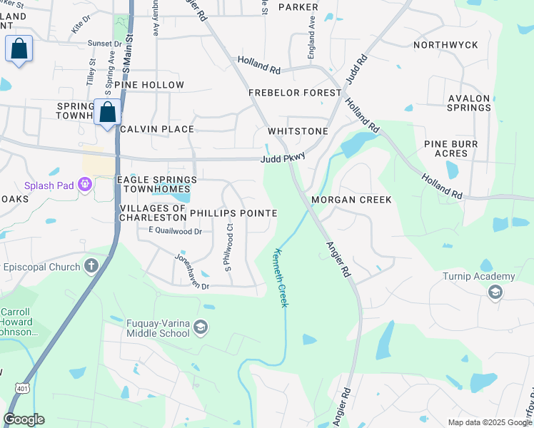 map of restaurants, bars, coffee shops, grocery stores, and more near 441 Henwood Court in Fuquay Varina