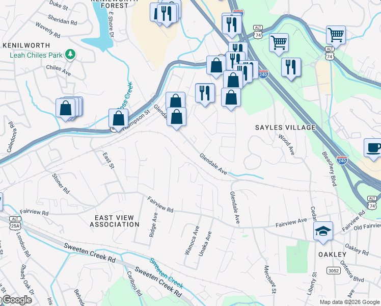 map of restaurants, bars, coffee shops, grocery stores, and more near 63 Glendale Avenue in Asheville